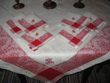 French Linen Damask in Deep Red and White
