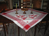 French Linen Damask in Deep Red and White
