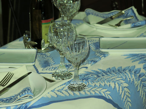 Bucilla Fern Fronds in Blue and White - Cloth and 4 Napkins
